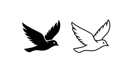 Obraz premium Minimalist Flying Dove Icon Set in Black and White