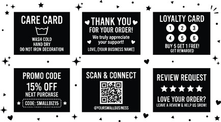 Fototapeta premium Black and white care card thank you loyalty promo review request set vector art