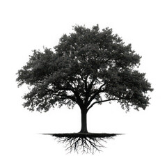 Fototapeta premium A detailed silhouette of a large majestic oak tree displaying its complex root system and canopy