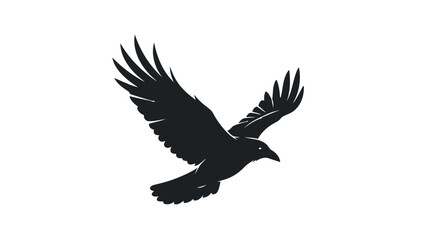 Fototapeta premium Minimalist Black Raven Silhouette Flying Isolated on White
