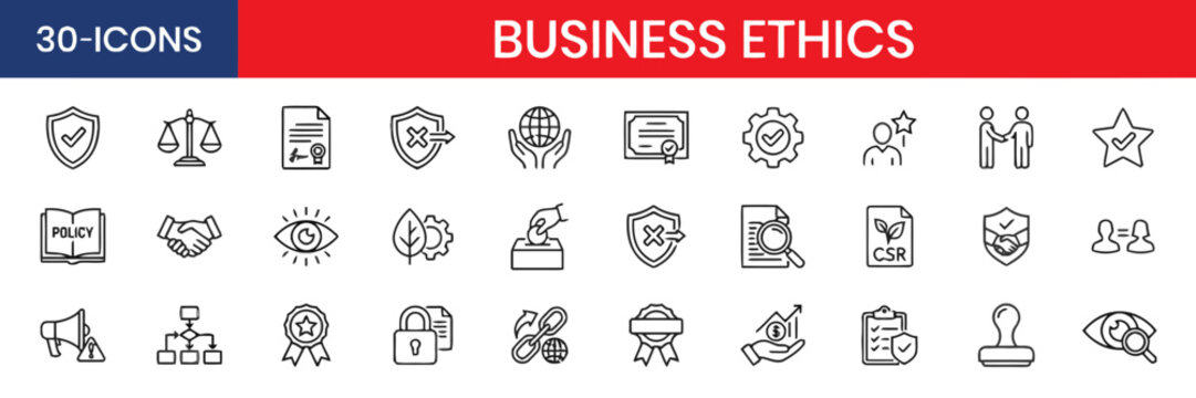 Business Ethics and Corporate Compliance Line Icon Set