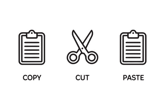 Copy Cut Paste Computer Command Icons Set