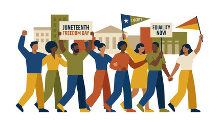Obraz premium Juneteenth Freedom Day and Equality March Illustration