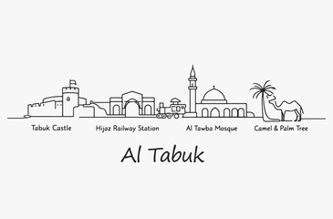Obraz premium Flat Design one line without breaking the Alula city.