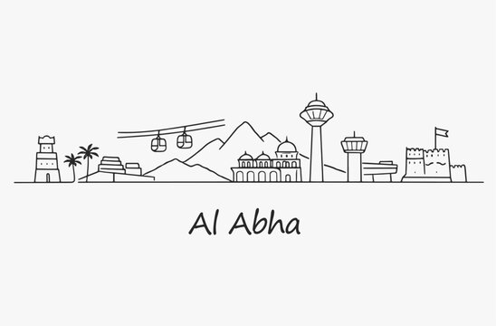 Flat Design one line without breaking the  Al Abha city.