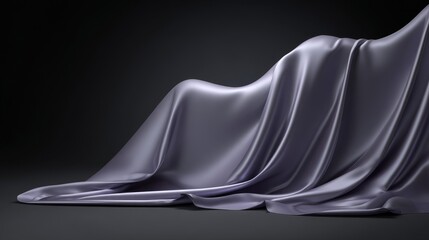 Fototapeta premium Gently Undulating Waves of Soft Muted Gray Silk Fabric Creating Elegant Folds Against a Dark Background