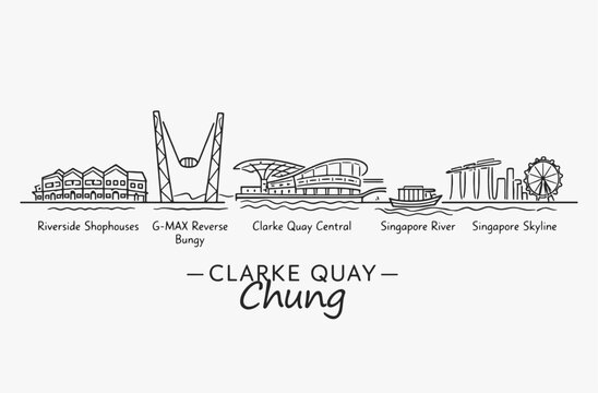 Flat Design one line without breaking the Clarke Quay city.