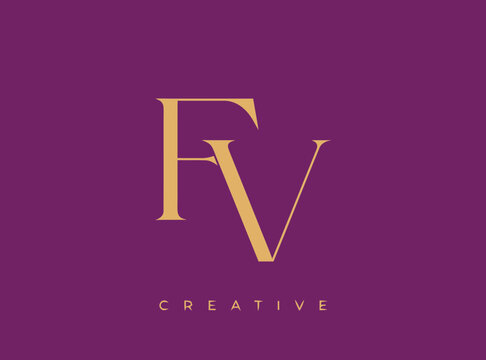 FV Letter Monogram Logo Design in Gold on Purple Background