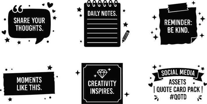 Black and white motivational quote cards and daily notes spiral notebook vector art
