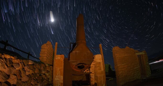 Death Valley Harmony Borax Mine Mill Abandoned Desert Night Sky Star Trails Timelapse
