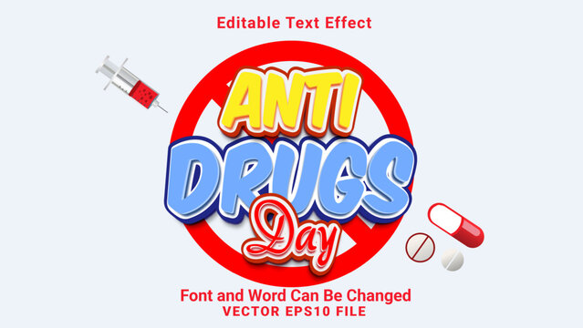 3d editable anti drugs cartoon style text effect