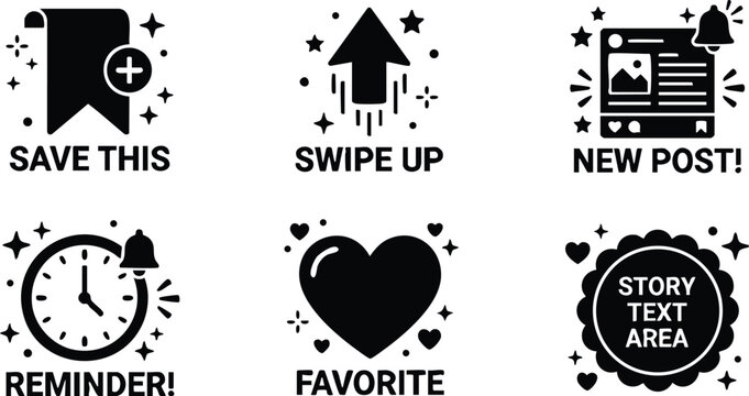 Black and white social media icons with save this swipe up and reminder text