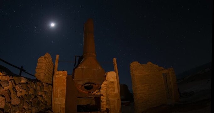 Death Valley Harmony Borax Mine Mill Abandoned Desert Night Sky Stars Timelapse
