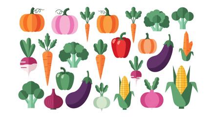 Fototapeta premium Flat Design Vegetable Icons Collection - Minimalist Healthy Food Vector Illustration