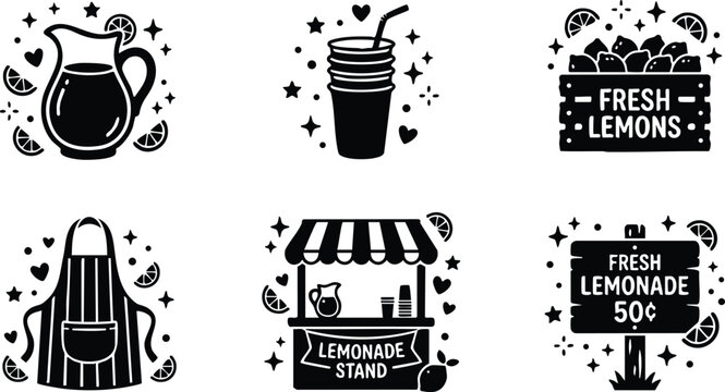 Black and white lemonade stand fresh lemons crate vintage style vector art