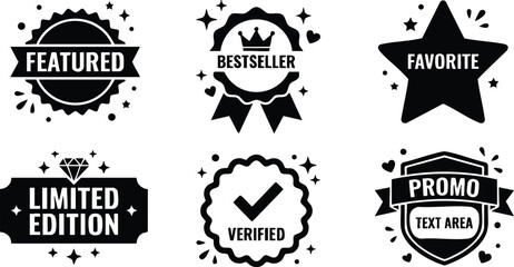 Obraz premium Black and white featured bestseller favorite limited edition verified promo badges vector art