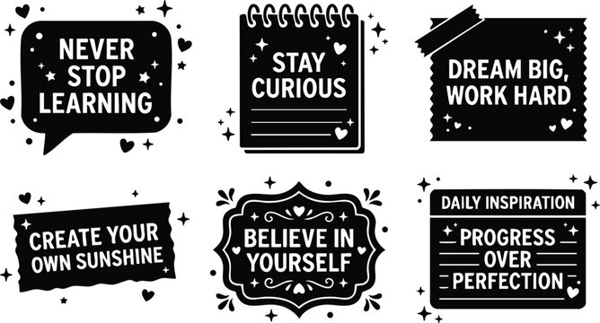 Motivational quotes in black and white decorative frames vector art