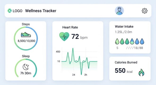 Health wellness tracker mobile dashboard.