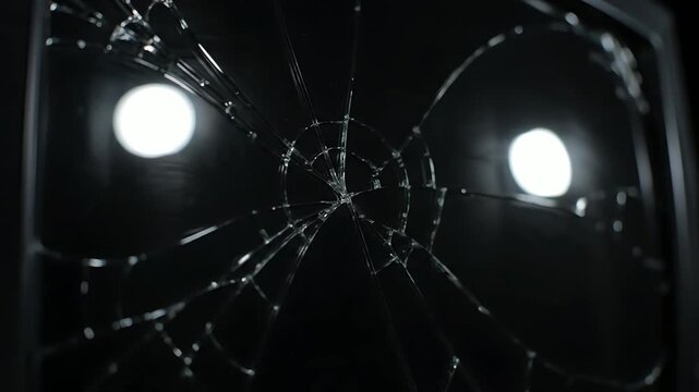 Cracked car headlight with broken glass.