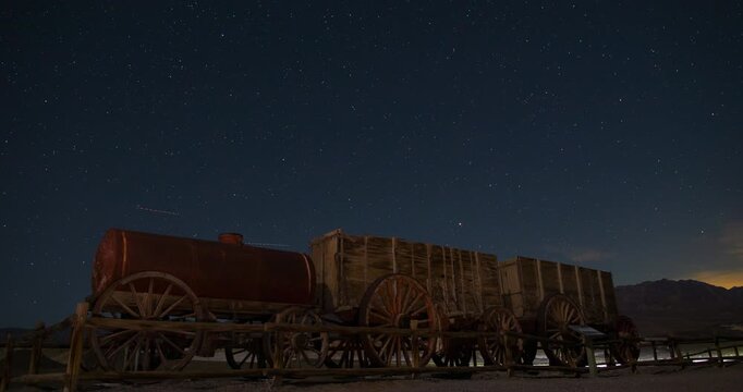 Death Valley Harmony Borax Train Desert Night Sky Stars Timelapse