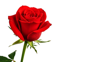 Fototapeta premium A beautiful red rose with green stem and leaves isolated on white background white background