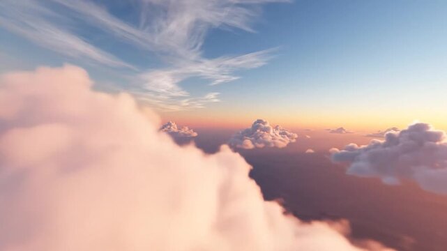 Soft Fluffy Clouds Drift Across A Gradient Sky At Sunset