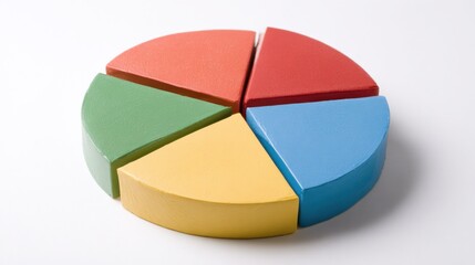 Obraz premium Three-dimensional pie chart with five colored segments representing data distribution.