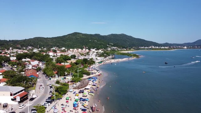 Aerial images of Ponta das Canas in Florianopolis on a beautiful sunny day