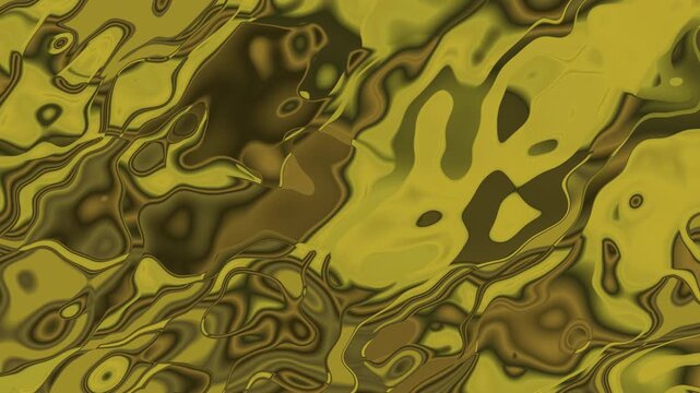 Abstract Yellow Olive Marbling With Organic Swamp Green Liquid Textures And Fluid Mossy Ripple Motion