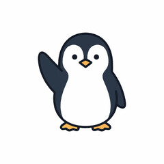 Obraz premium Cute cartoon penguin waving hello with a friendly gesture.