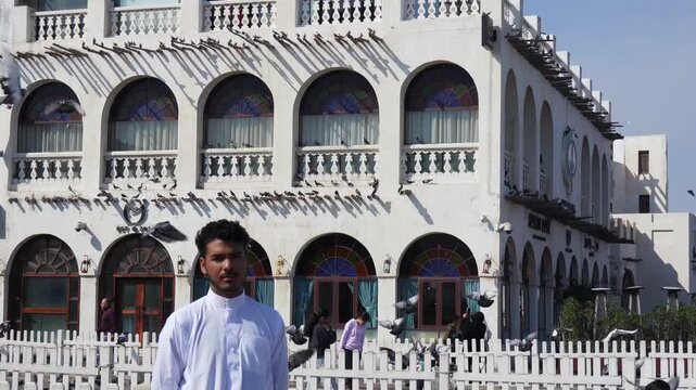 Cultural lifestyle with Arab man and urban skyline