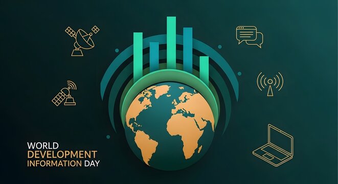 World development information day with globe and bar chart