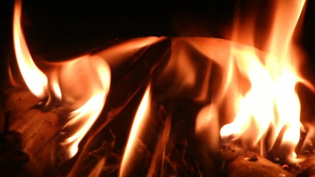 Static video of a yule log burning in a fireplace during yule, ambient light