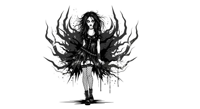 Gothic Girl with Spiky Wings Illustration