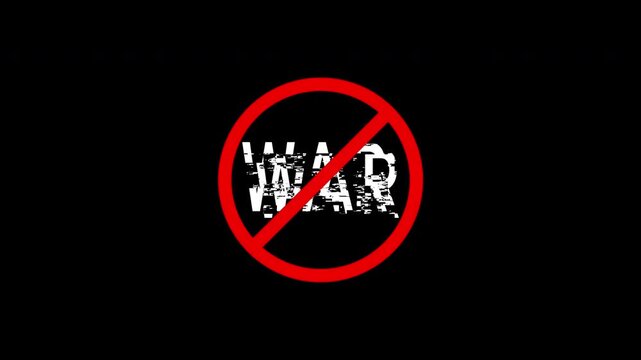 No War Icon Glitch Animation Logo, No War Zone Seamless Motion. Strop War Peace Prohibition Sign.