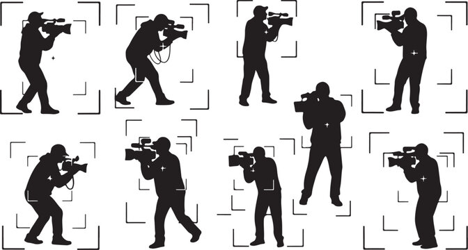 Photographer Silhouettes in Various Poses with Camera Angles