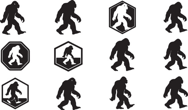 Bigfoot Silhouette Icons Set for Design and Illustration Projects