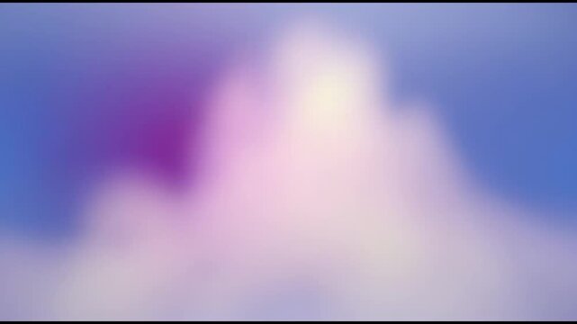 Soft, blurred video of a purple and white cloud against a blue sky, suitable for backgrounds or textures, captured with a dreamy effect.