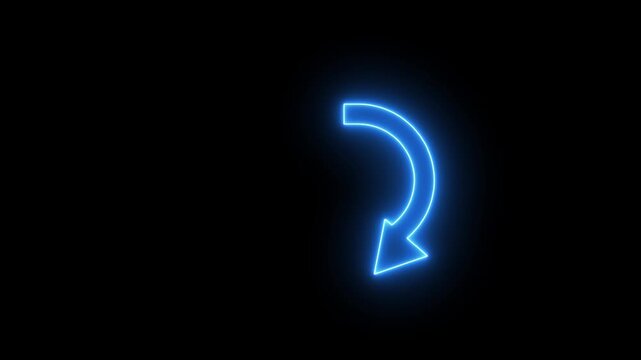 Neon Loading Arrow Animation Loop. Glowing Circular Progress Indicator on Dark Background