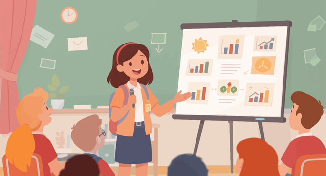 Teacher presenting data on whiteboard to students.