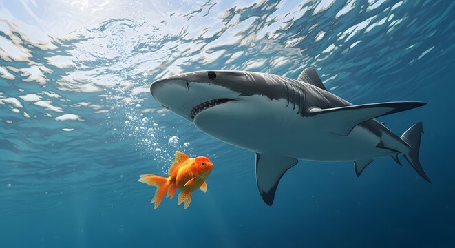 Great white shark and clownfish underwater an unlikely encounter in the ocean