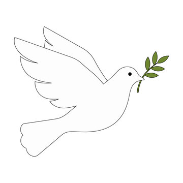 White dove soaring through the sky carrying an olive branch, symbolizing peace and hope. International Day of Peace