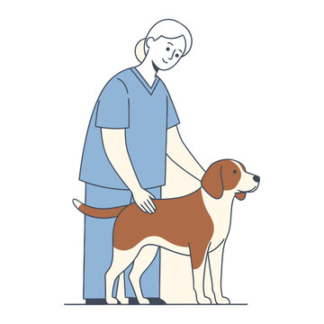 A caring veterinarian giving a calm examination to a docile canine companion. World Rabies Day