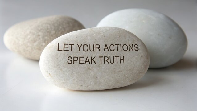 Stone with message 'Let Your Actions Speak Truth'