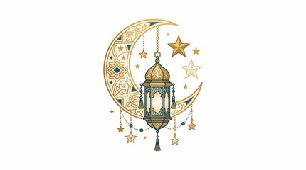 Ramadan lantern with crescent moon stars. © Fauzi
