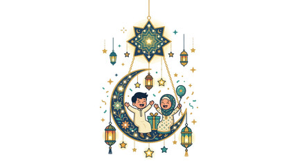 Ramadan decoration with crescent moon. © Fauzi