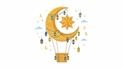 Hot air balloon with crescent moon. © Fauzi