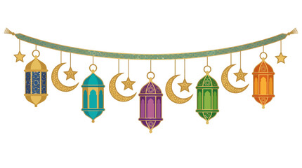 Ramadan lanterns and crescent moons decoration. © Fauzi
