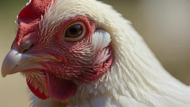 Detailed Extreme Close Up of White Broiler Chicken Head and Feathers