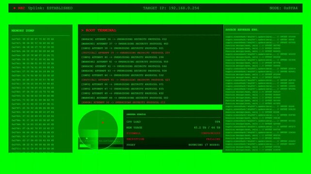 digital matrix code animation with green neon glow effect